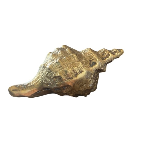 Vintage Brass Conch Shell Sculpture Home Decor Coastal Grandma Boho Paperweight - Picture 3 of 8